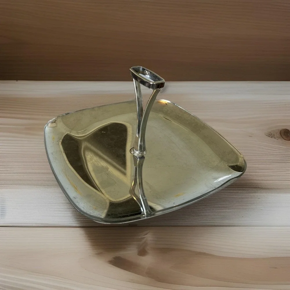Vintage Milbern Creations Chrome Square Serving Tray MCM Pedestal Handle‎ 10x10
